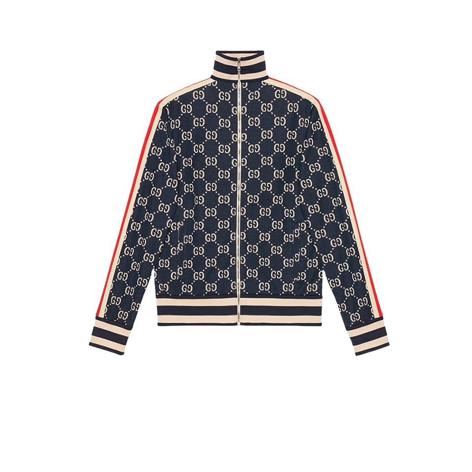 Gucci Classic GG Cotton Jacquard Zipper Jacket ‘Blue’