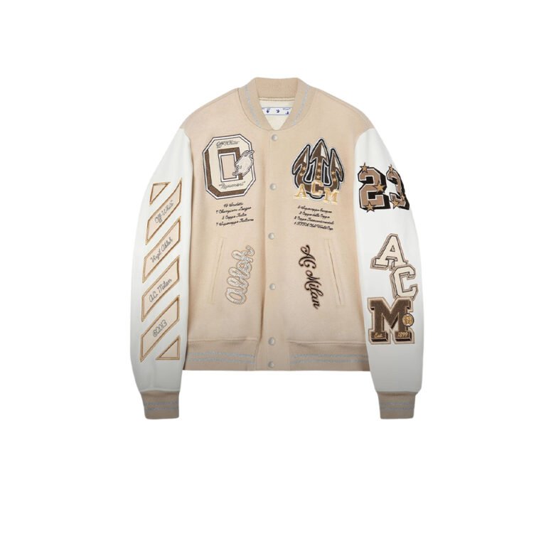 Stylish Elegance Fashion AC Milan Blouson universitaire blanc cassé | Football Club AC Milan Jacket