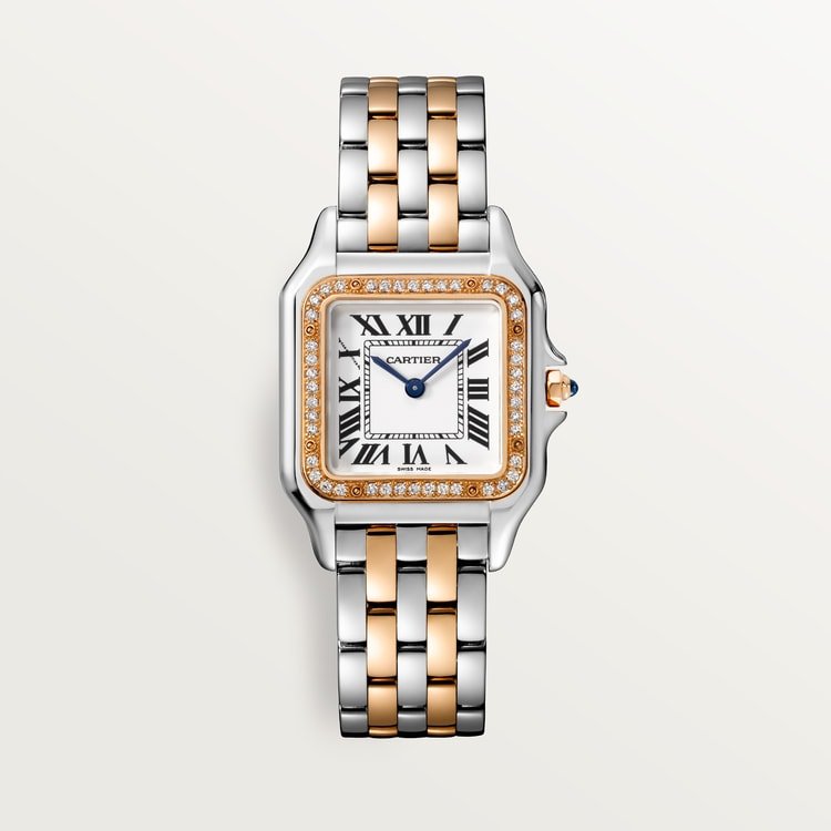 Unworn Cartier Panthère de Cartier, Stainless Steel, 18k Rose Gold and Diamonds, 29mm x 37mm, Ref# W3PN0007, box and papers