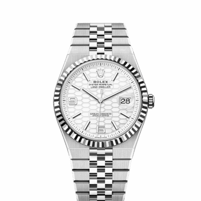 Unworn 2025, Rolex Land-Dweller 40, Oystersteel and 18k White Gold, Intense white dial, Fluted Flat Jubilee, Ref# 127334-0001, box and papers